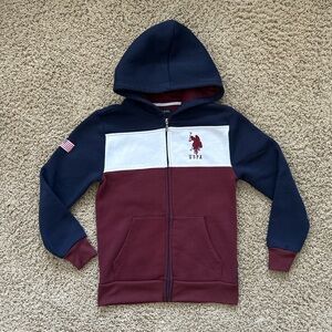 Boys Color Block Fleece Hooded Zip Up Jacket, Size M or 10/ 12